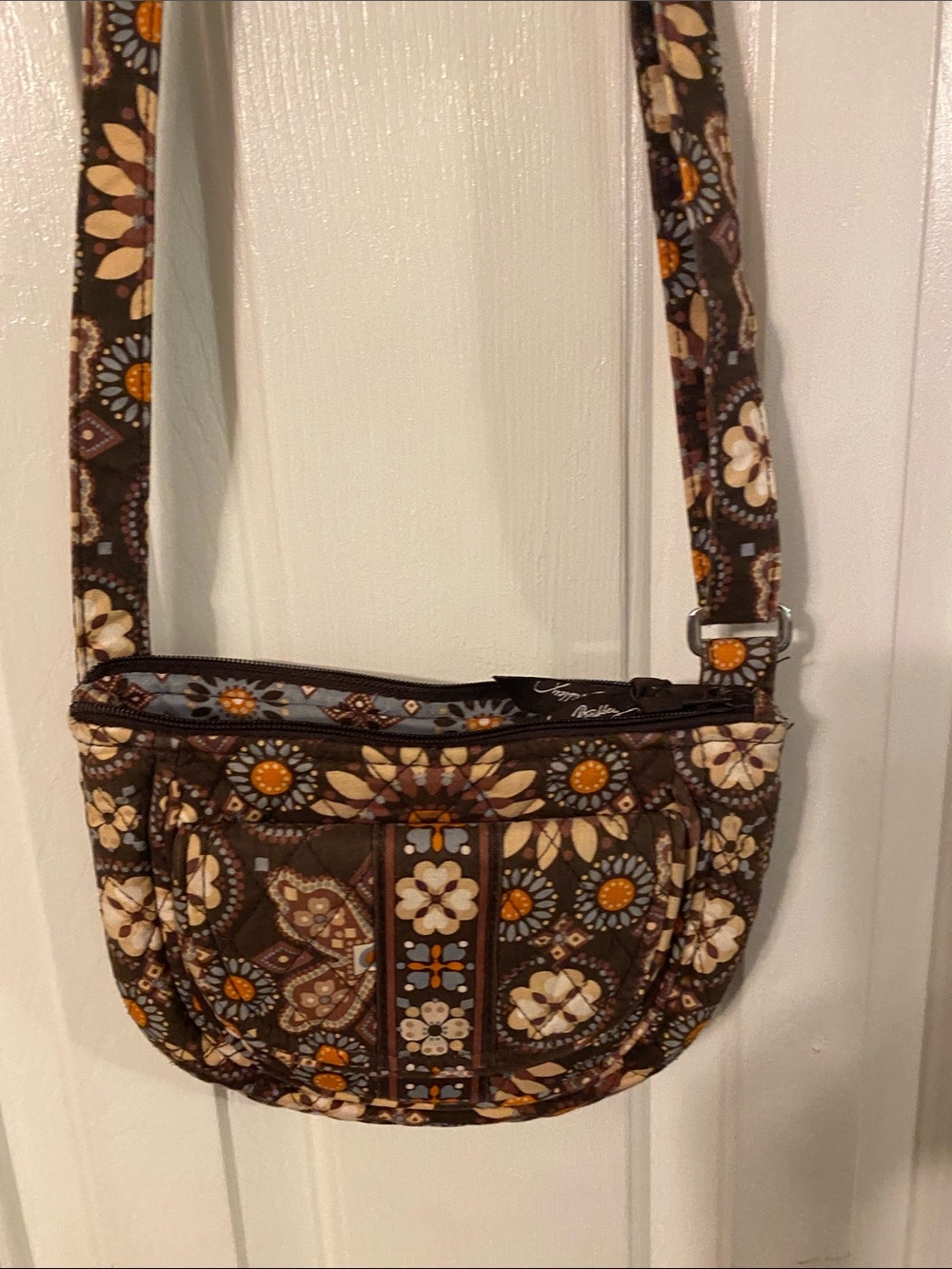 Vera Bradley Brown Floral Quilted Crossbody with Orange Accents